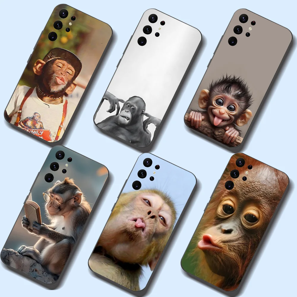 Monkey Sipping Caprisun Meme Phone Case For Samsung Galaxy A52 A12 A51 S21 Edge S22ULTRA S23 S20LITE Plus Ultra Black Cover