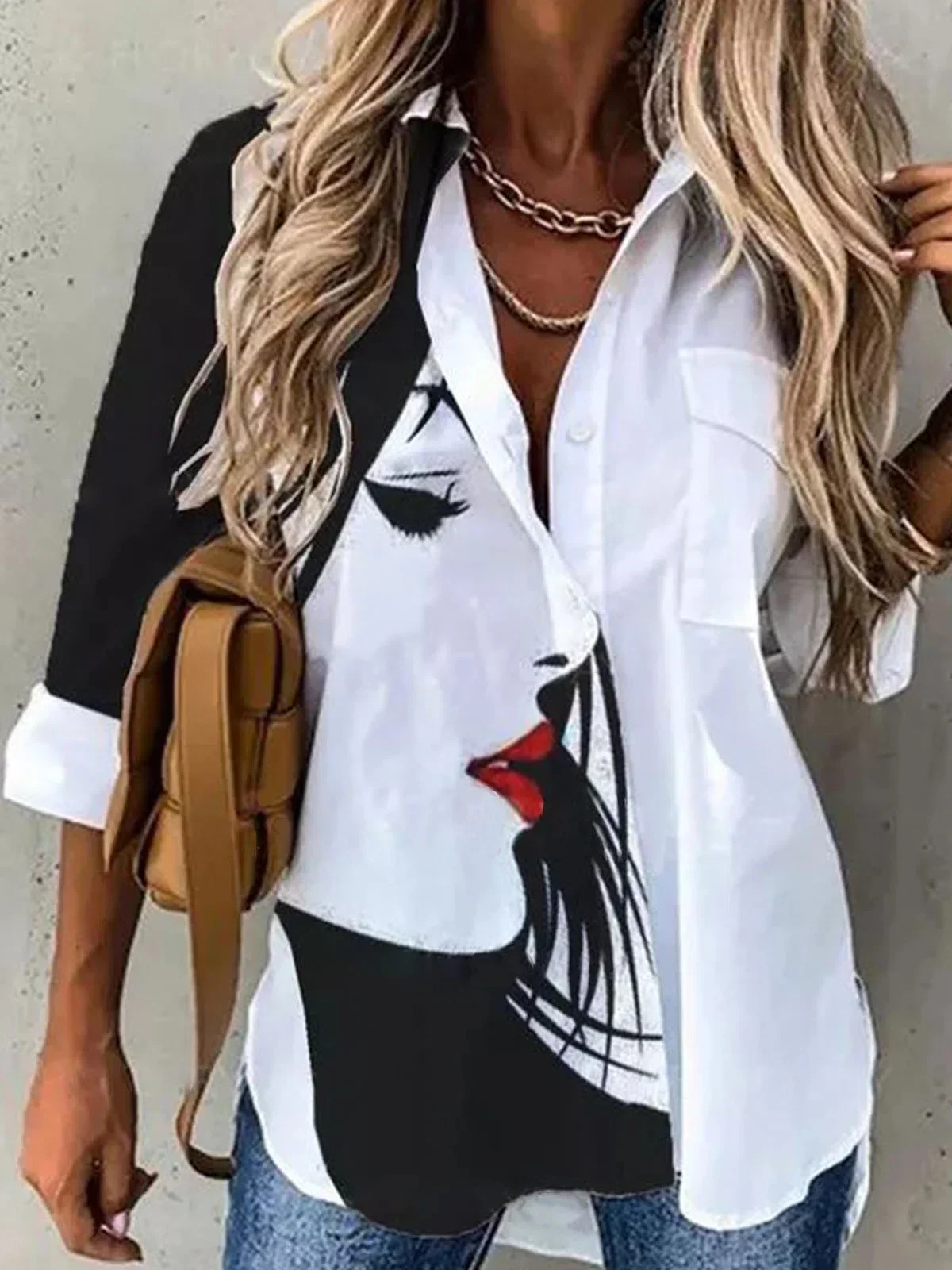 

Fashion long-sleeved mid-length women shirt casual shirt women elegant blouse