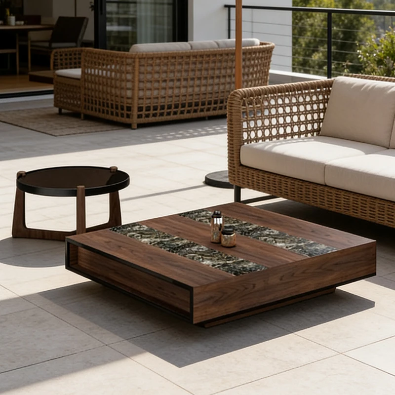 

&c Creative Sintered Stone Two-Level Coffee Table Set Designer Indoor Outdoor Home Low Table Furniture