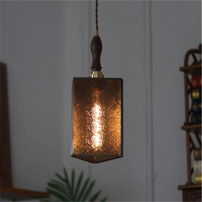 Middle Ages Vintage Glass Luster LED Pendant Lights for Bedroom Bedside Restaurant Cafe Aisle Atmosphere Singe Head Hanging Lamp