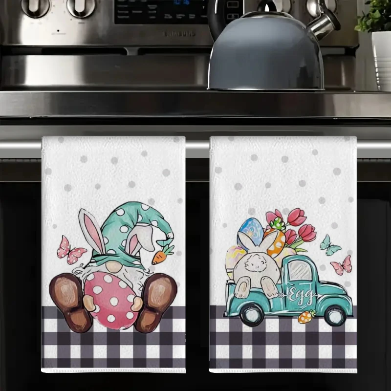 2Pcs, Easter Egg Gnome Kitchen Towels, 40Cm*60Cm Towel Set, Super Absorbent Soft Cleaning Cloth, Cooking and Baking Tea Towel, Hand Towel, Cleaning Cloth, Dishcloth, Kitchen Decoration, Living Room Decorations, Kitchen Essentials, Home Essentials