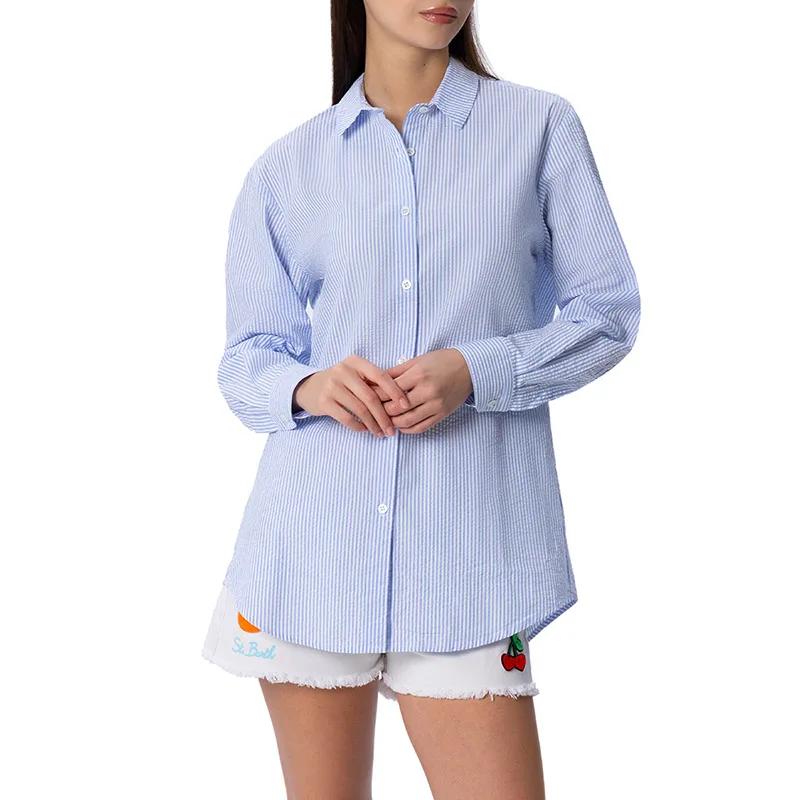 Camicia a righe da donna retrò Saint Barth Camicia nuova da donna alla moda Top Abbigliamento casual da donna per giovani Camicetta ampia autunnale