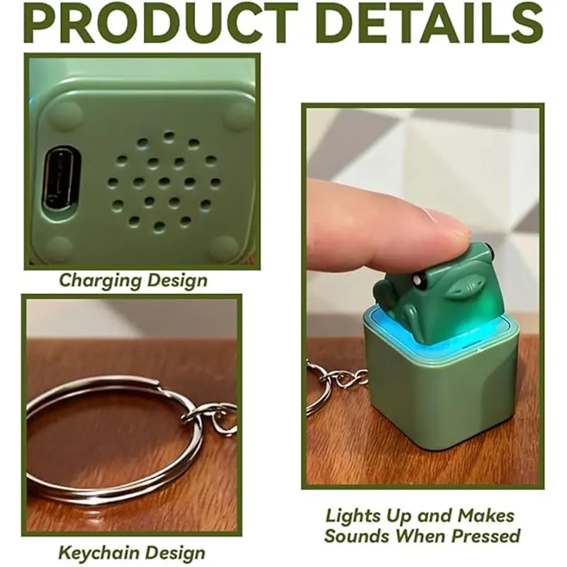 Oplaadbare kronkelende kikker sleutelhanger met kleurrijk licht en vingerknop Clicker Stress Relief Grappige kikker hagedis slang ontwerp