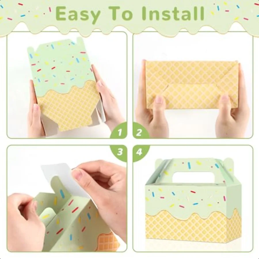 24Pcs Ice Cream Party Favor Box Colorful Summer Ice Cream Gift Boxes Ice Cream Goody Boxes Summer Icecream Folding Paper Treat
