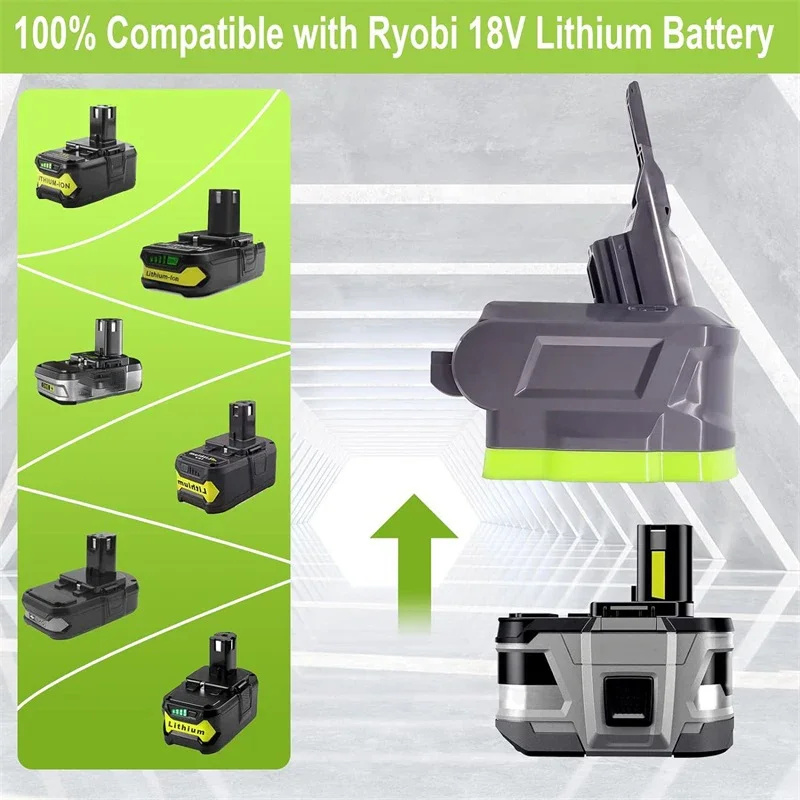 Adaptador de repuesto de batería para aspiradora de mano, 3 en 1, para Ryobi 18V, compatible con Dyson V6, V7, V8