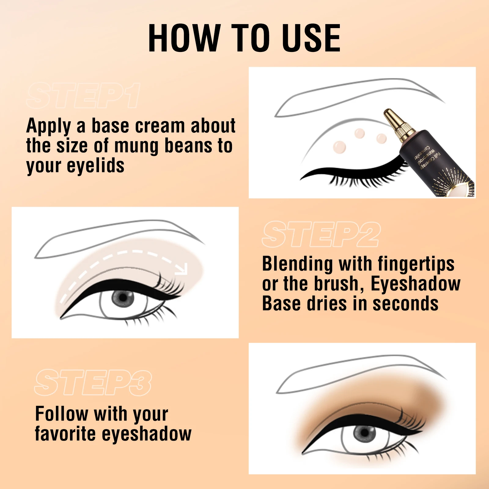 오래 지속되는 아이섀도우 프라이머 세트, 풀 커버리지 및 방수 컨실러 크림, 완벽한 메이크업 응용, 6 가지 색상