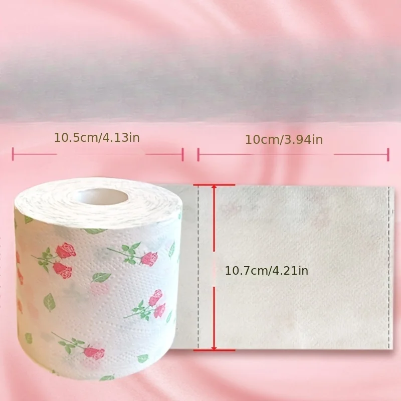 Luxury Rose Pattern Printed Core Toilet Roll Water Soluble Flushable Tissue Paper, Beautiful Decorative Bathroom Paper for Home