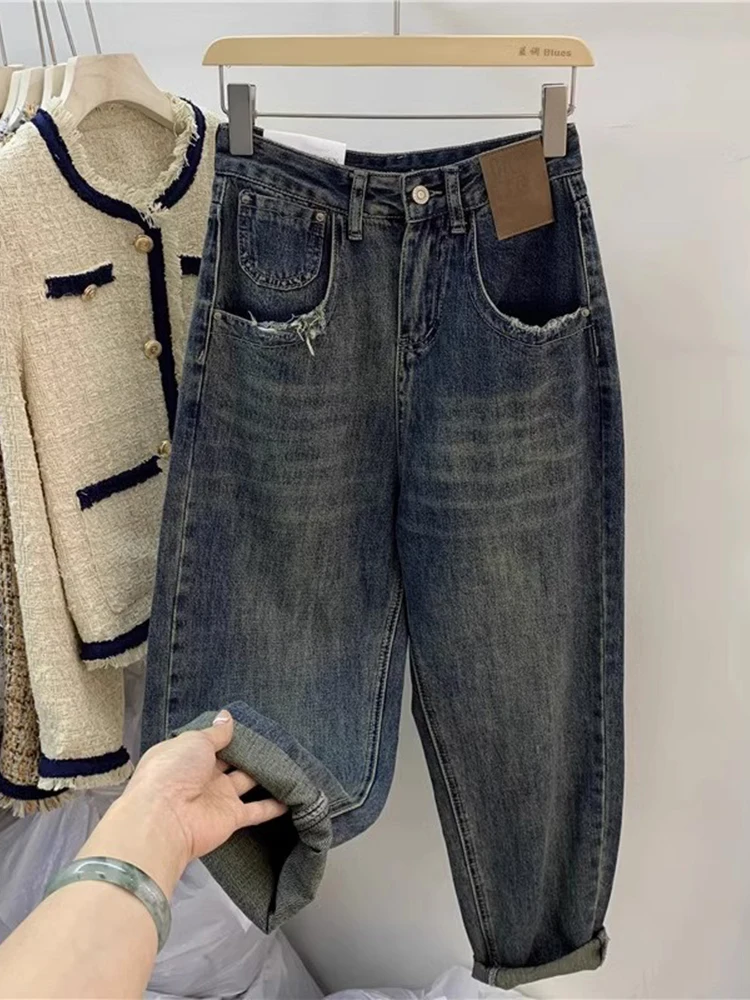 Pantalones vaqueros Harlan Vintage De talla grande para Mujer, Jeans elásticos De cintura alta, Pantalones sueltos adelgazantes, Y2k, 2023