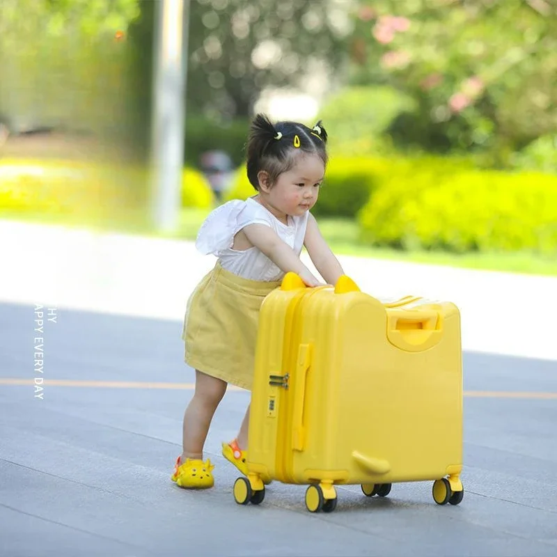 Kids Luggage Can Sit and Ride on Suitcase on Wheels Small Carry-on Suitcase for Children Zipper Trolley Luggage Bag