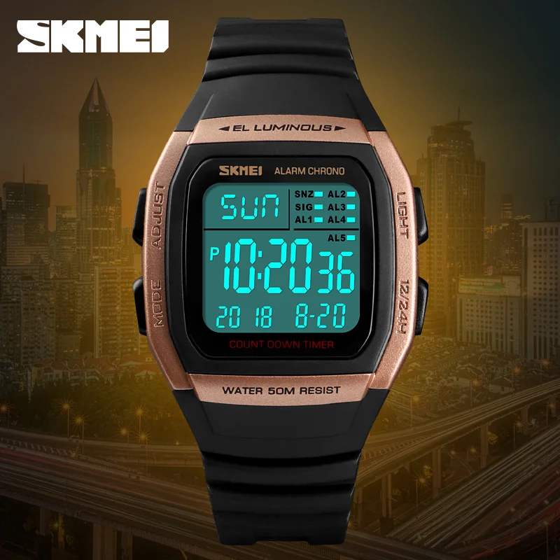 SKMEI-Reloj de pulsera para hombre, cronógrafo Digital luminoso con doble horario, cronógrafo informal, cuenta atrás, para exteriores, 1278