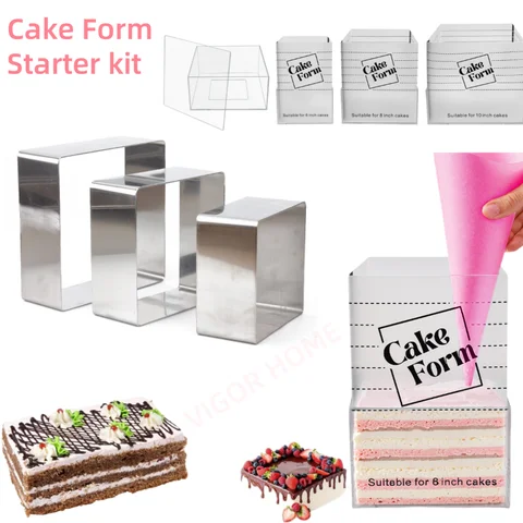 Adjustable Cake Ring Mold Retractable Fondant Tools Mousse Cake Square Acrylic Circle Baking DIY Mousse Form Lncludes Cutte