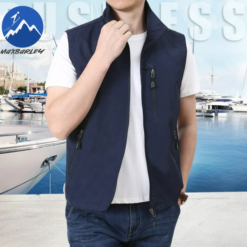 

Мужские уличные жилеты Maxbarley, весна-лето 2026, рыболовные инструменты, рабочий жилет без рукавов с несколькими карманами, повседневная куртка на молнии большого размера