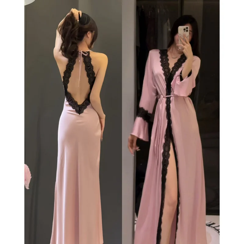 Sexy Women's Nighty&Robe Set Long Kimono Bathrobe Gown Spring Summer New Sl…