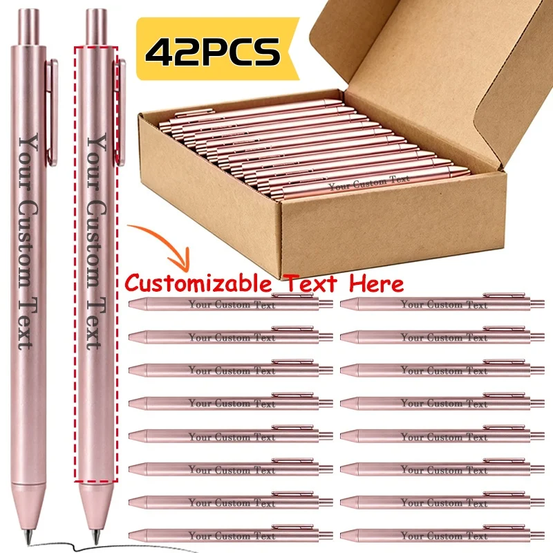 42PCS Customizable Pink Ballpoint Pen with a Kraft Papaer Boxed Smooth Writing Suitable for Weddings and School Office Gifts