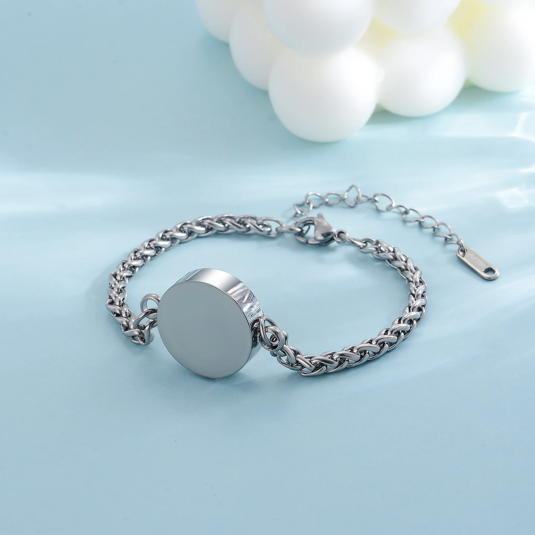 Maßgefertigtes Rundes Charm-Armband für Asche, Edelstahl-Erinnerungsstück für die Einäscherung, Gedenkarmreif für die Aufbewahrung von menschlicher oder tierischer Asche – Detail 6
