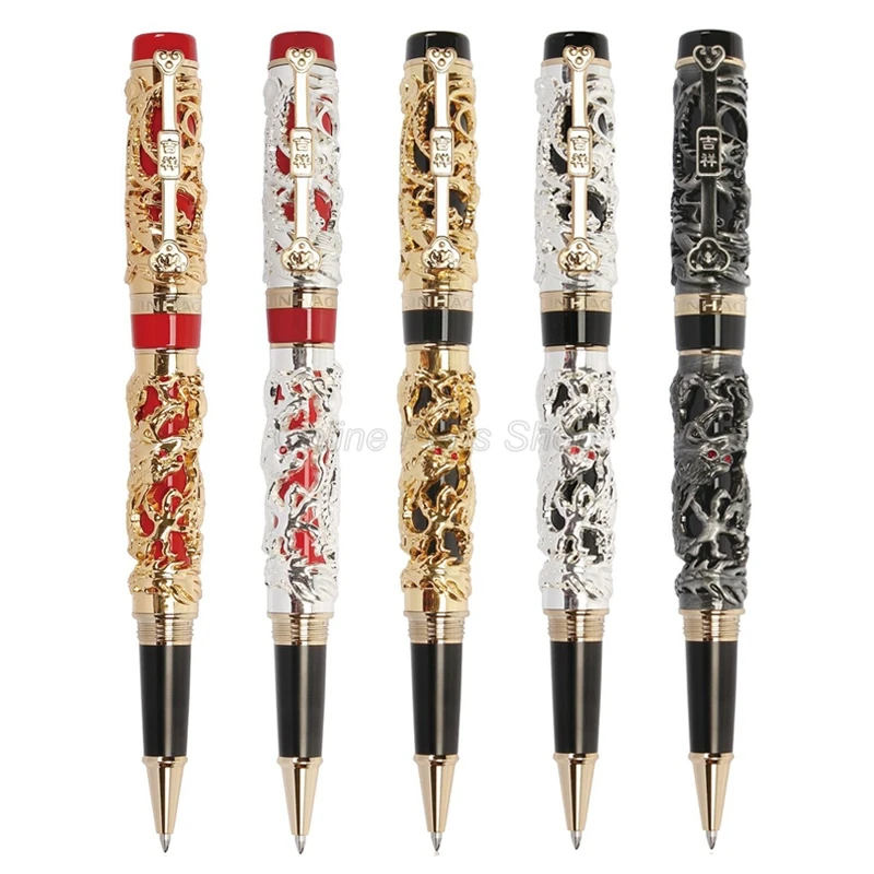 

Jinhao Exquisite Dragon Phoenix Rollerball Pen, Metal Carving Embossing Heavy Pen, Golden & Black For Office & School & Home
