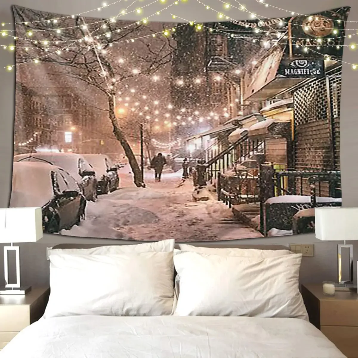 East Village In The Snow-tapiz Hippie de la ciudad de Nueva York para colgar en la pared, decoración del hogar, tapices para sala de estar, dormitorio