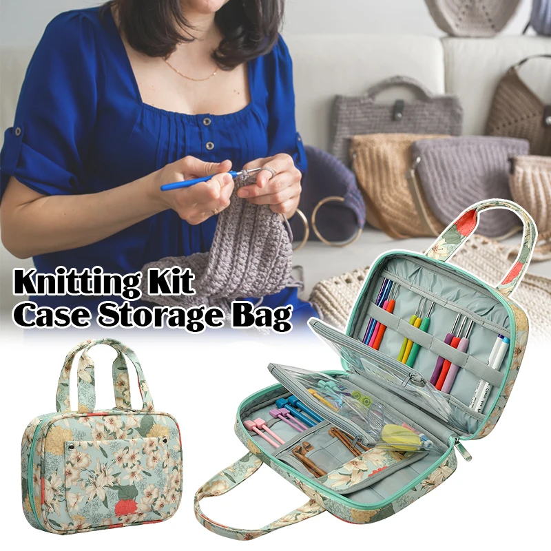 

New Empty Knitting Kit Case Organizer Bag Zipper Storage Organizer Bag with Pockets for Various Crochet Needles Easy To Hold
