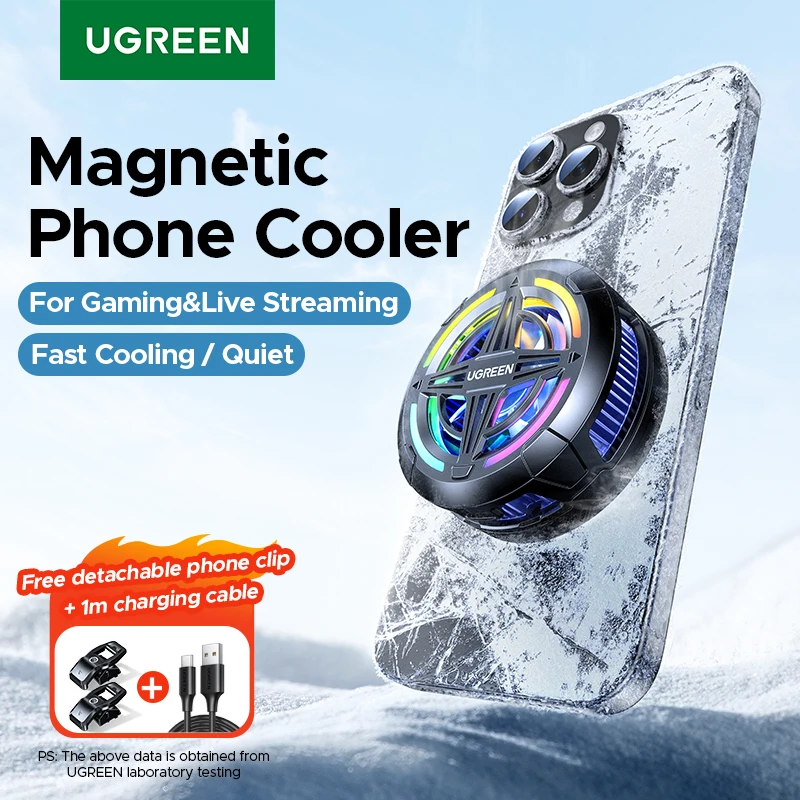 UGREEN Magnetic Phone Cooler Silent Fan 35dB for Gaming iPhone Android Phone Heat Dissipation with Clamp Mount