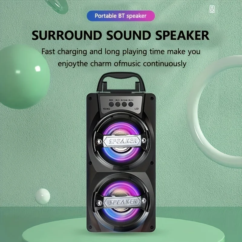 Dual Speakers Wireless Bluetooth Speaker Outdoor Music Box Subwoofer Soundbar Colorful LED Light Music Player for Karaoke Free