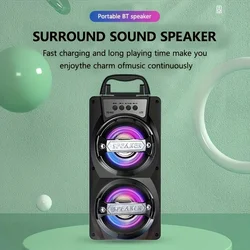 Dual Speakers Wireless Bluetooth Speaker Outdoor Music Box Subwoofer Soundbar Colorful LED Light Music Player for Karaoke Free