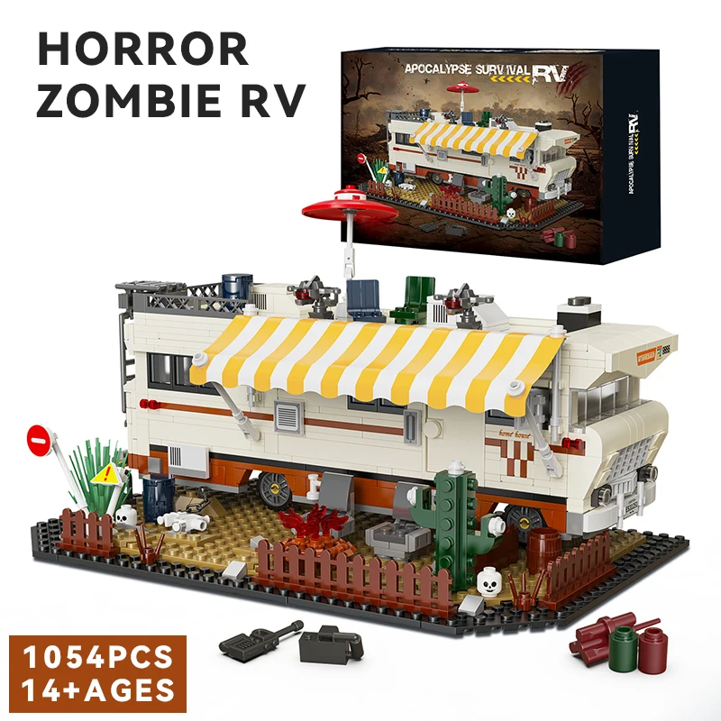 

Набор строительных блоков «Жуткий зомби-автодом», классическая модель транспортного средства в стиле фильма «Апокалипсис», подарок на праздник в автомобильной тематике.
