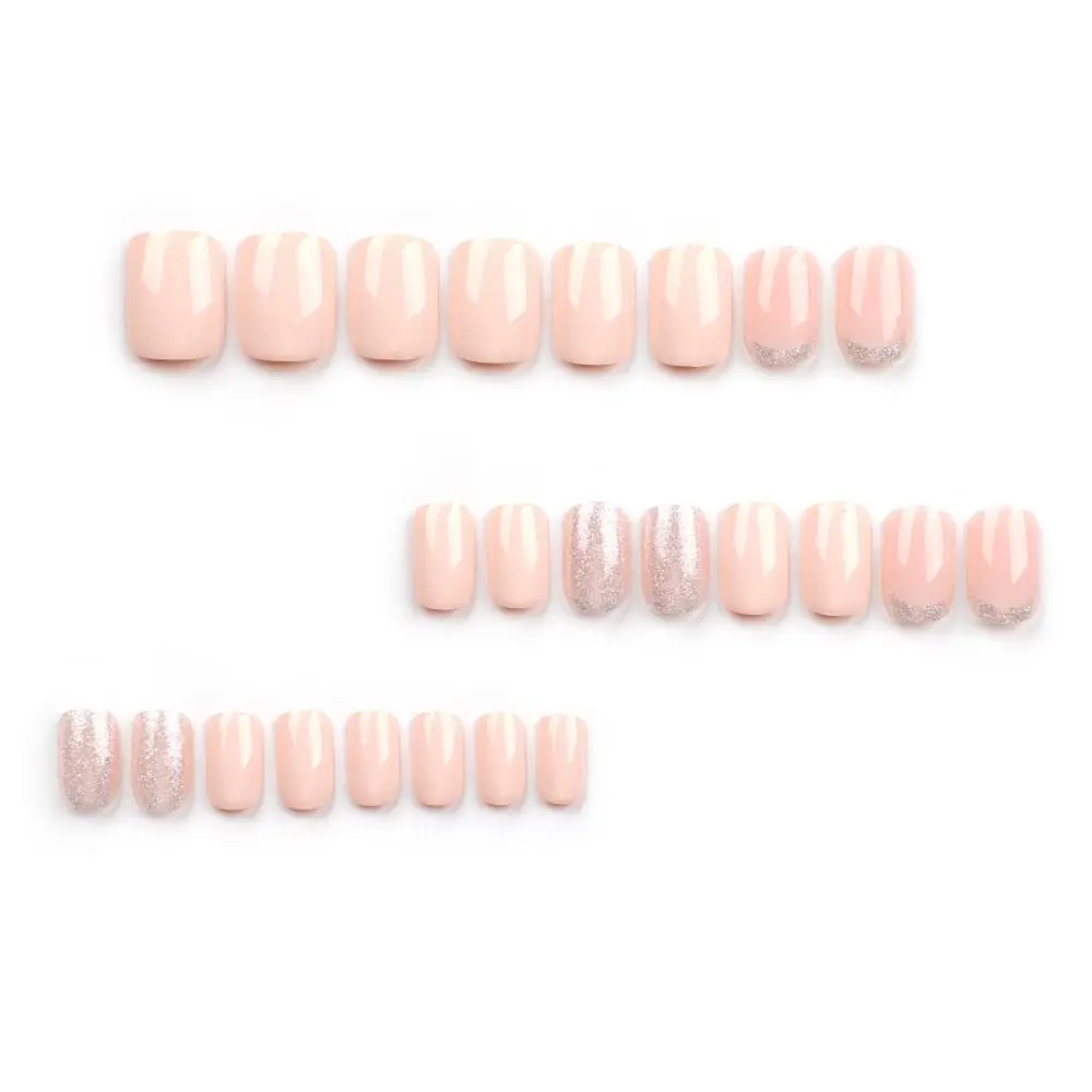 24pcs Fashion French Style Glittering Powder False Nail Medium Length Square Shape Press on Nails Full Cover Nail Tips Women