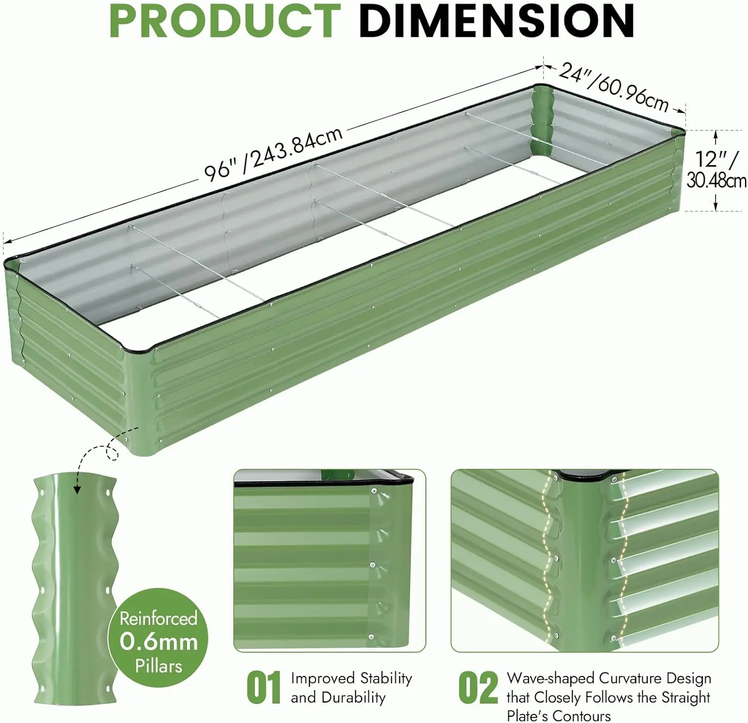 Galvanized Raised Garden Bed Kits, 8x2x1ft Metal Raised Garden Beds Outdoor, Large Steel Raised Planter Bed with Gloves for Vegetables & Flowers Patio Ground Planter Box (Olive Green, 1PC)