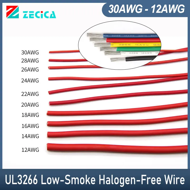 

1/5m UL3266 Low-Smoke Halogen-Free Wire 30 28 26 24 22 20 18 16 14 12AWG Household Appliances PE Electric Tinned Copper Cable