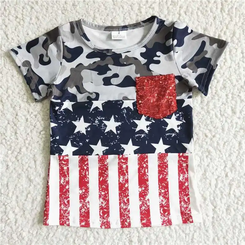 Ropa de boutique para niños pequeños, camiseta de camuflaje Star, 4 de julio, 2022