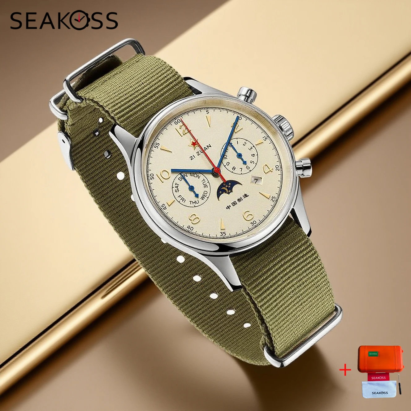 SEAKOSS 1963 ساعة اليد الميكانيكية ST1654 حركة النورس تعليمات 24 ساعة سلاح الجو الطيران الطيار التقويم ساعة هدية رجالي