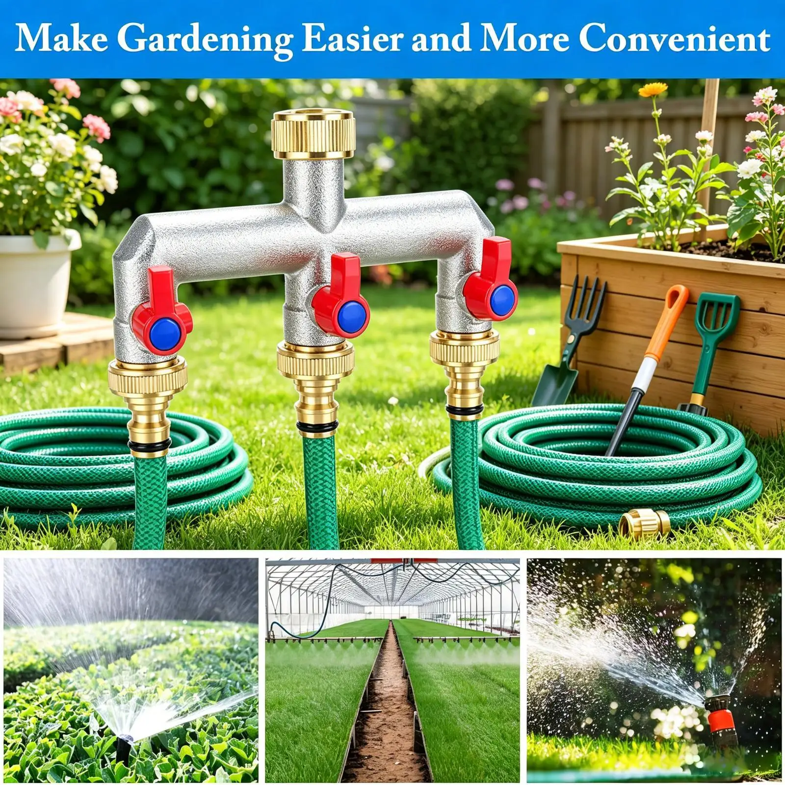 

Water Spigot Splitter Brass Hose Connector Leakproof 3 Way Adapter Outdoor Faucet Extension for Home Garden Automatic Watering