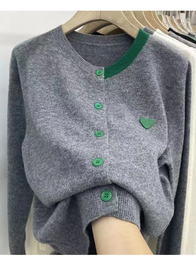 Primavera e autunno coreano delicato Cardigan lavorato a maglia donna Patch manica lunga fondo Top occidentale maglione di lana sciolto cappotto