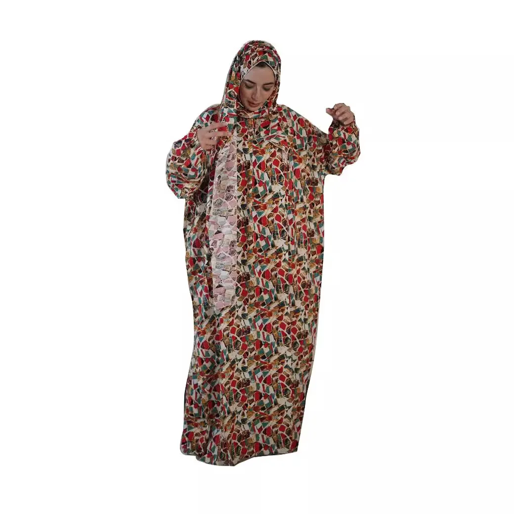 

Мусульманское модное платье Дубай, исламское Рамадан, кафтан с капюшоном и принтом, Абая, женское молитвенное хлопковое мусульманское женское платье с принтом