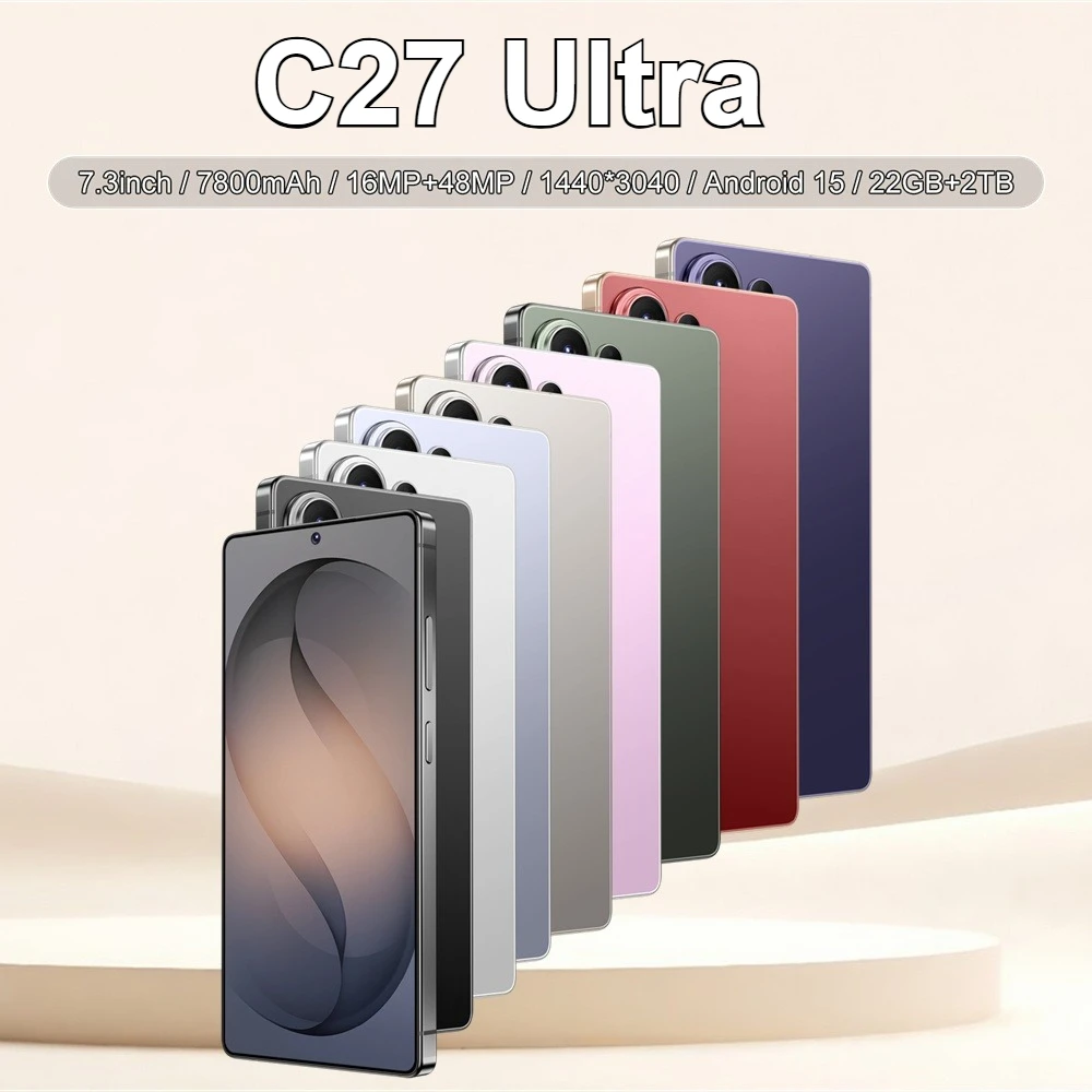 K-Touch Smartphone For C27 Ultra 7.3inch Full Display Cell Phone 7800mAh Battery Mobile Phones 48MP Camera 22GB+2TB Face ID Unlocked 5G Dual SIM Android 15 CellPhones with FM Radio GPS