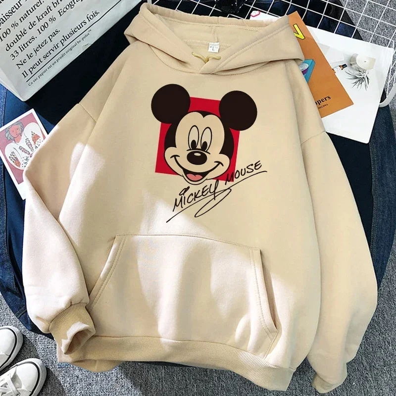 Men Hoodies Pocket Cartoon Character Mickey Minnie Mouse Anime Casual Graphics Cozy Popular Daily Male Sweatshirts Autumn Winter