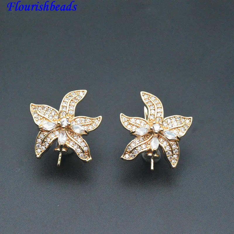30pc Pin Style CZ Paved Flower Shape Leverback Earring Hook Clasps Wholesale Jewelry Findings
