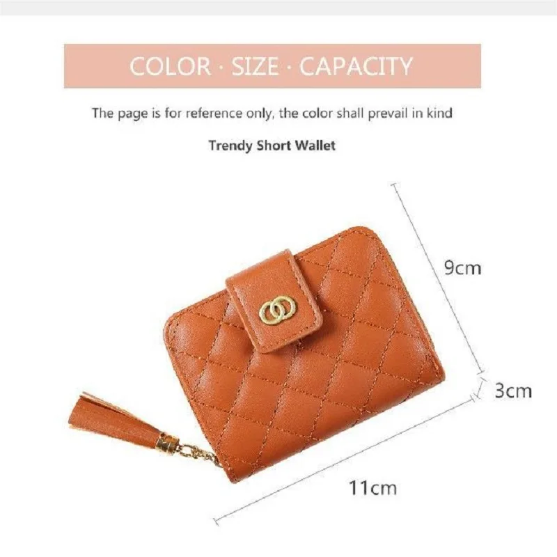 Fashion Women Small Leather Credit Cards and Cash Wallet Korean Ladies Short Large Capacity Tassel Wallet with Zipper Money Clip