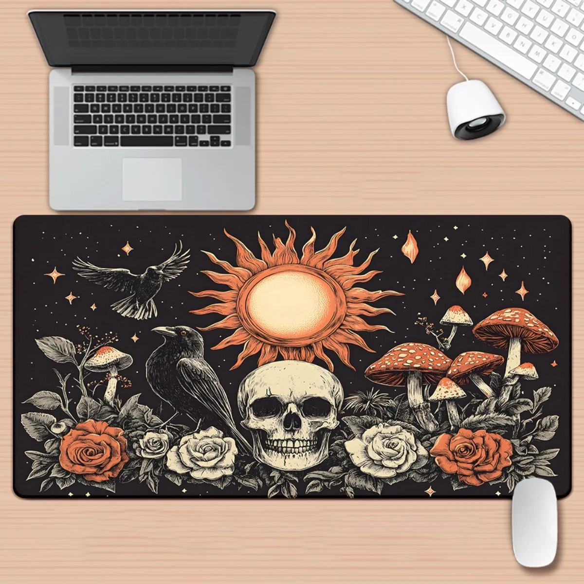 

Anti-slip rubber base of the mouse pad with a skull rose mushroom design is an ideal choice for office professionals and gamers
