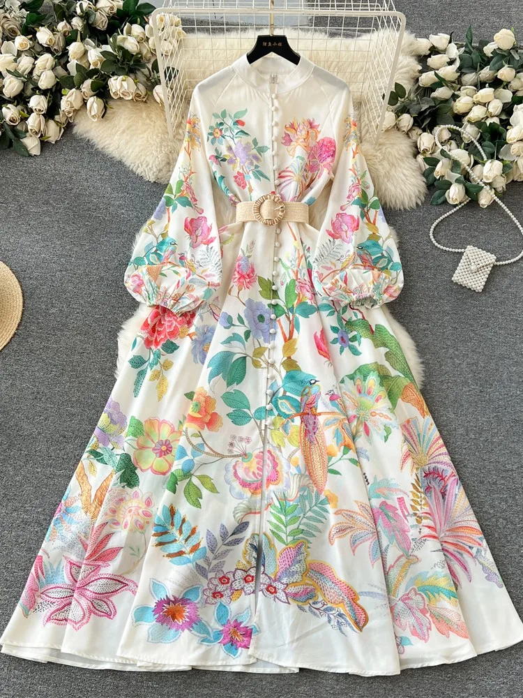 

2024 Fashion New Women Long Elegant Party Dress Female Palace Attire Long Sleeve Beach Dresses Woman Vintage Long Holiday Rober