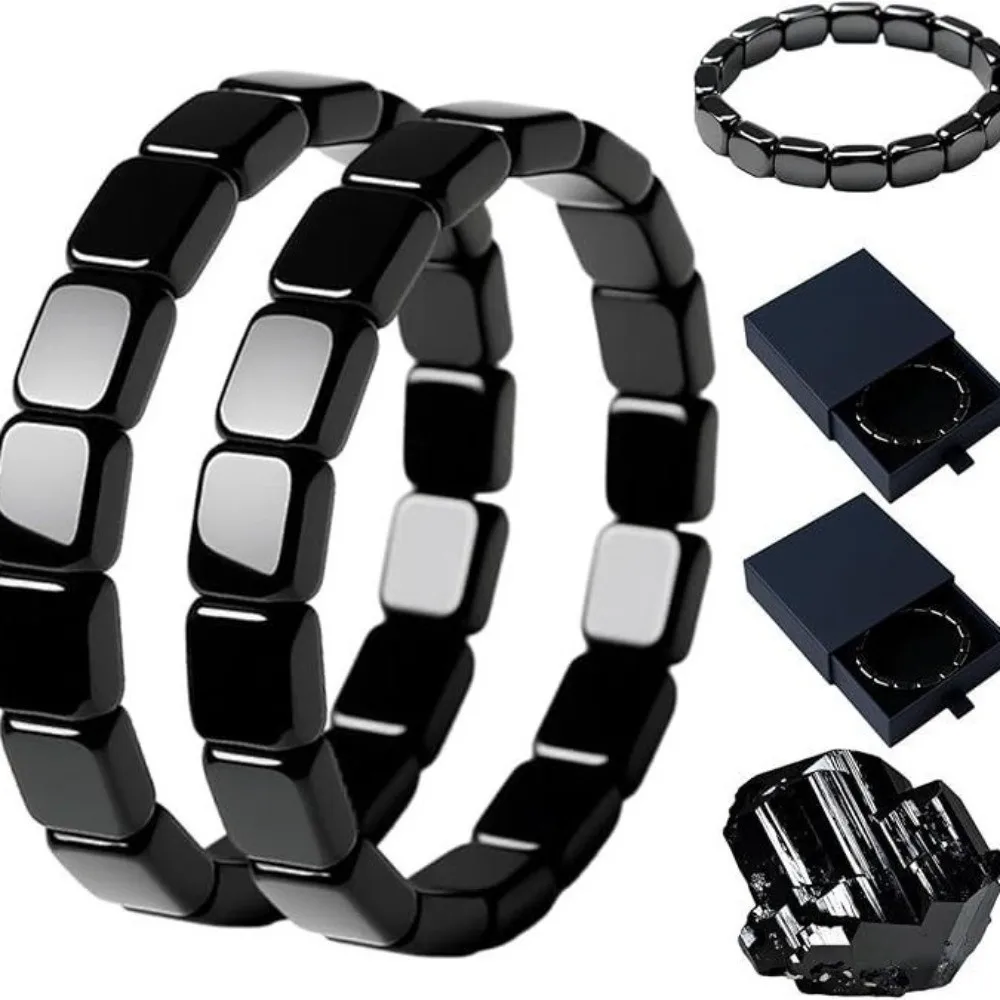 Pulsera de hematita con diseño de cuentas, pulsera de piedra Natural elástica de estilo clásico, pulsera curativa de rotación cuadrada
