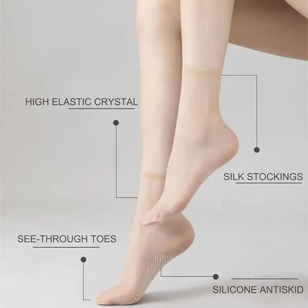 New Breathable Crystal Glass Silk Socks Non-Slip Ultra-Thin Short Stockings Non-marking Anti-friction Silk Sheer Ankle Socks