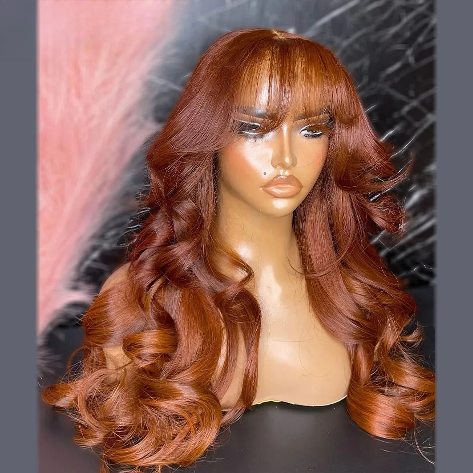 Ginger Wigs Body Wave Lace Frontal Wig With Bangs 13x4 HD Pre Plucked Hairline Transparent Heat Resistant Synthetic Hair Cosplay