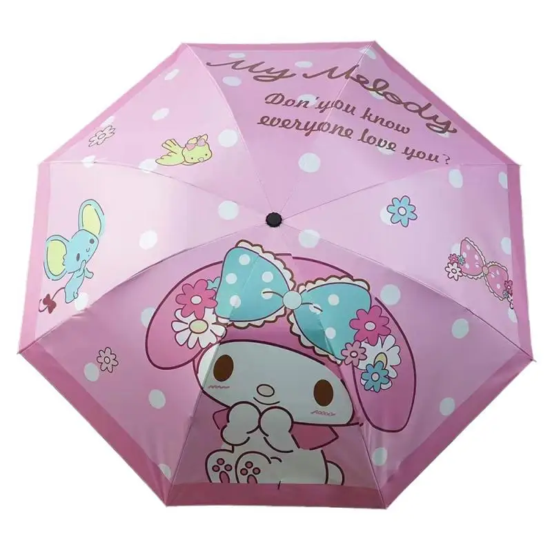 Kawaii Sanrio Hello Kitty sun umbrella, foldable UV protection UPF50+, cute cartoon animation, My Melody dual-purpose sun umbrel