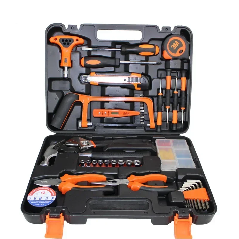 82 Sets Portable Household Hardware Tool Box Car Tool Set Includes Wrench Screwdriver Tape Measure Woodworking Saws