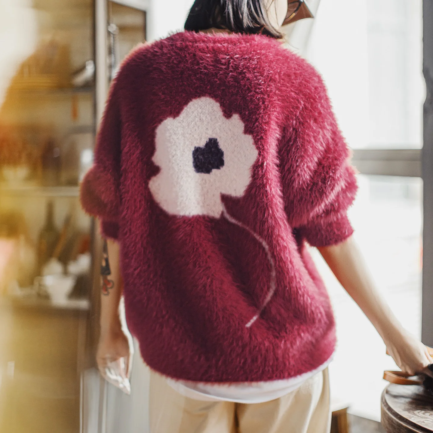 Maden Women’s Red Soft Thick Knit Sweater Winter Warm Loose Pullover Top Cozy Fuzzy Knitwear Layering Style