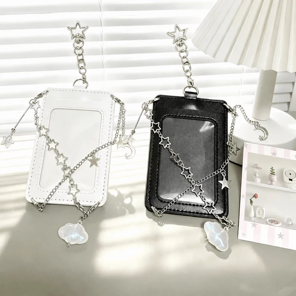 Multi-functional PU Leather Photocard Holder Star Chain Decor Y2K Y2K Card Holder Card Cover Kpop Fans