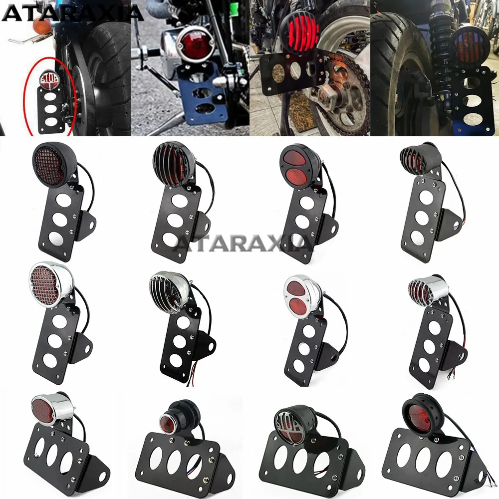 12V Motorcycle Rear Stop Light Side Mount LED Tail Light w/ License Number Plate Bracket For Harley Sportsters Choppers Bobber