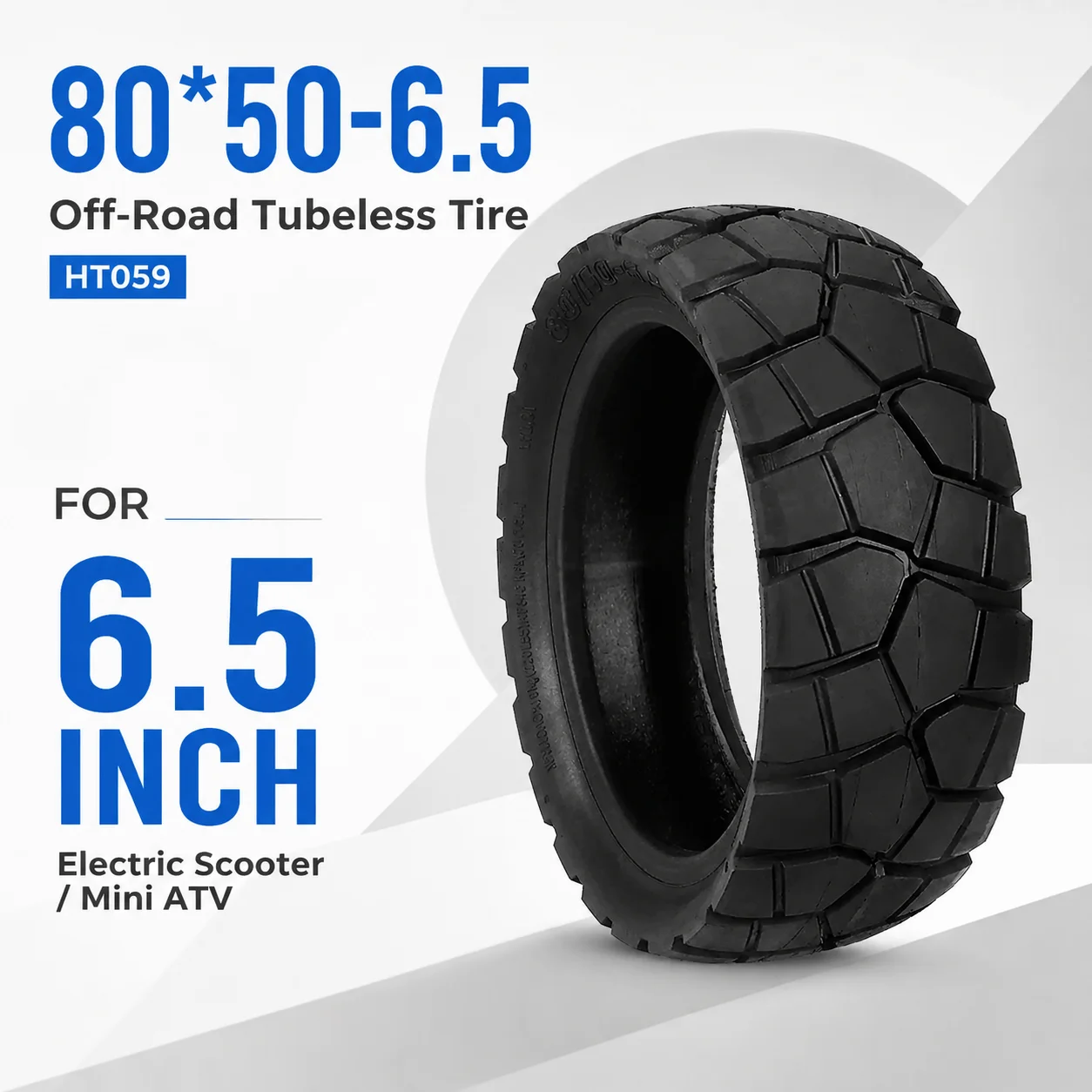 80/50-6.5 Off Road Tubeless Tire HT059 Deep Knobby Tread for 6.5 Inch Scooter Mini ATV Replacement