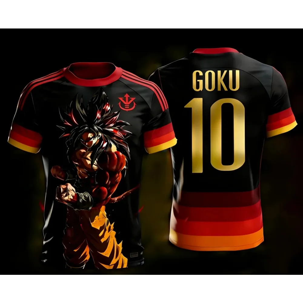 

2026 Dragon Ball Licensed 3D Print Goku 10 Soccer Jersey Training Wear Men's Woman Kids Short-sleeved T-shirt Top Fashion Casual